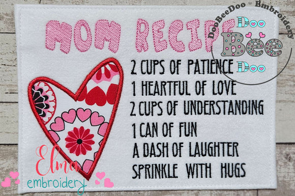 Mom Recipe - Applique - Machine Embroidery Design