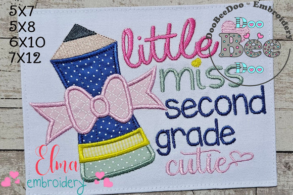 Little Miss Second Grade Cutie - Applique Embroidery