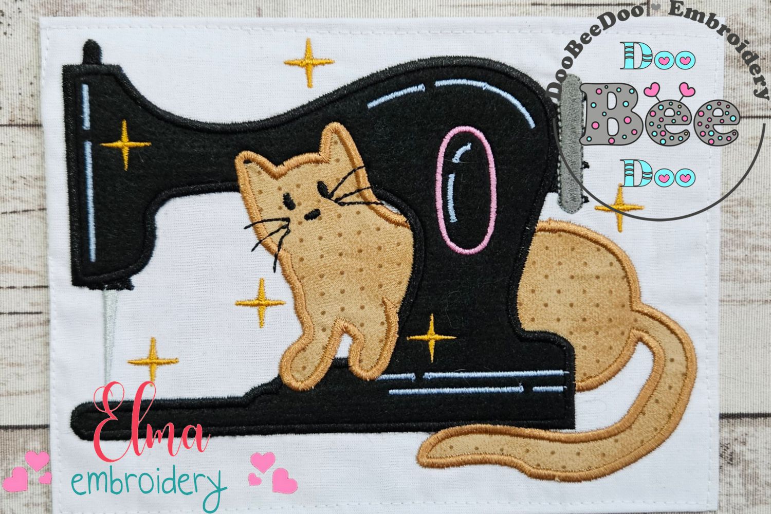 Vintage Sewing Machine and a Cat - Applique - Machine Embroidery Design, image size:1500x1000