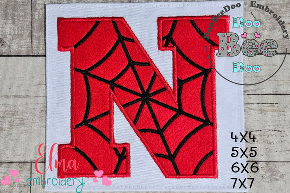 Monogram N Spider Web Letter N - Applique Machine Embroidery Design