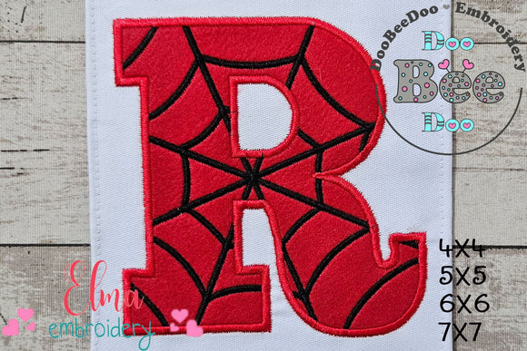 Monogram R Spider Web Letter R - Applique - Machine Embroidery Embroidery