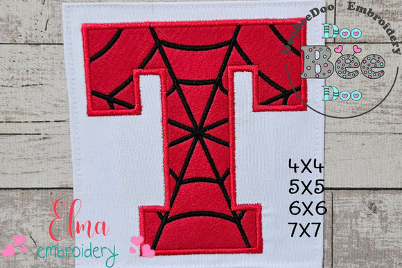 Monogram T Spider Web Letter T - Applique - Machine Embroidery Embroidery