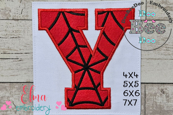 Monogram Y Spider Web Letter Y - Applique Machine Embroidery Embroidery