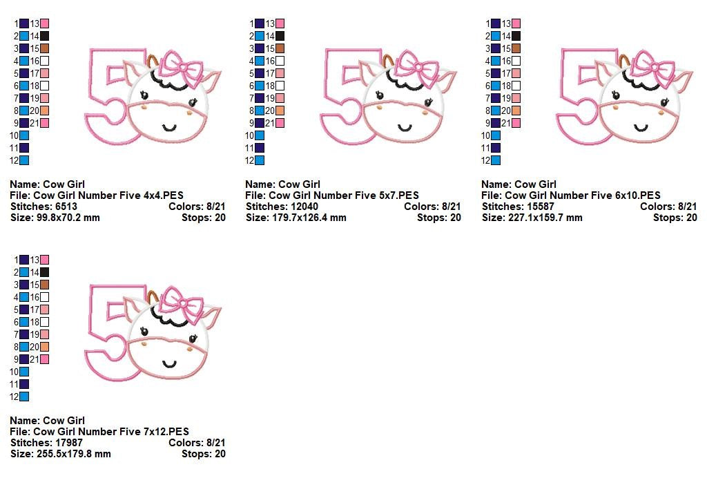 Sweet Cow Number Five - Applique - Machine Embroidery Design