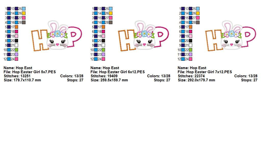 Cute Bunny Hop Easter Girl - Appliqué - Machine Embroidery Design