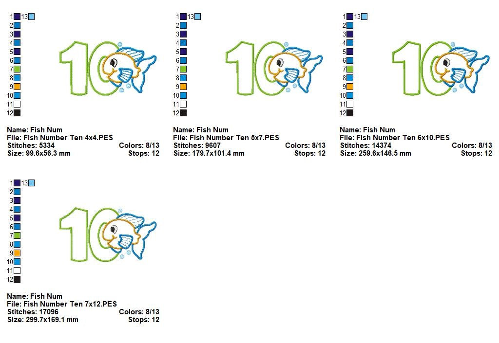 Little Fish Number Ten - Appliqué - Machine Embroidery Design