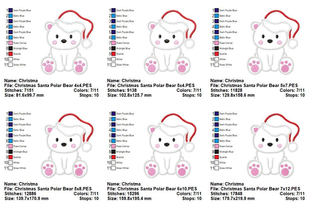 Cozy Christmas Polar Bear - Appliqué - Machine Embroidery Design