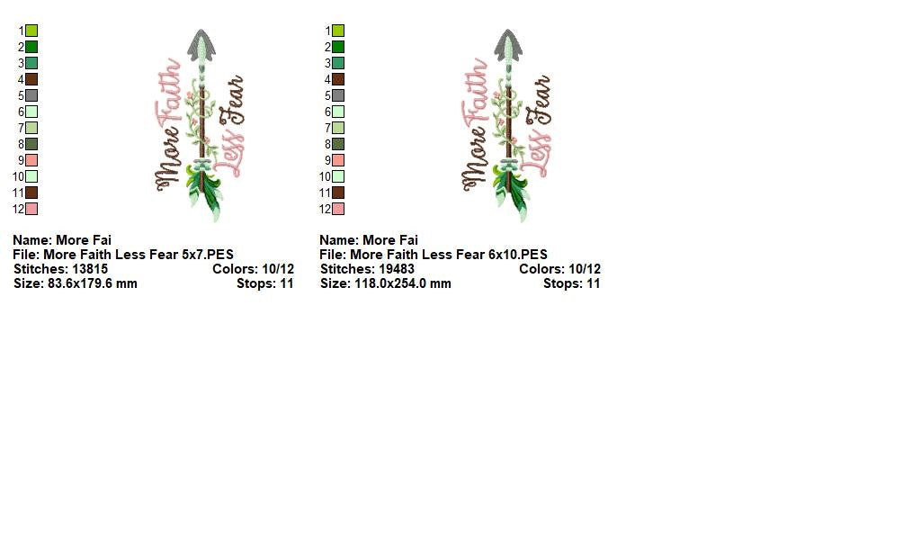 More Faith Less Fear Arrow – Fill Stitch – Machine Embroidery Design