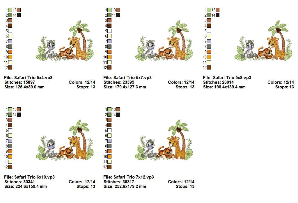 Safari Trio - Fill Stitch - Machine Embroidery Design