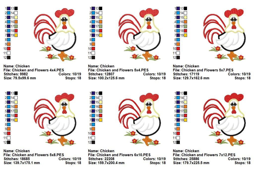 Farmhouse Chicken with Flowers - Appliqué - Machine Embroidery Design
