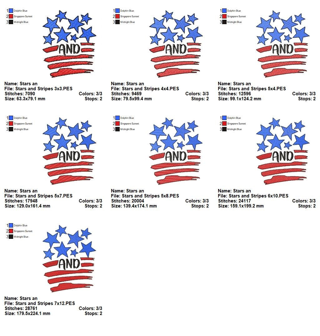 ✨ Shiny Stars and Freedom Stripes – Fill Stitch – Machine Embroidery Design