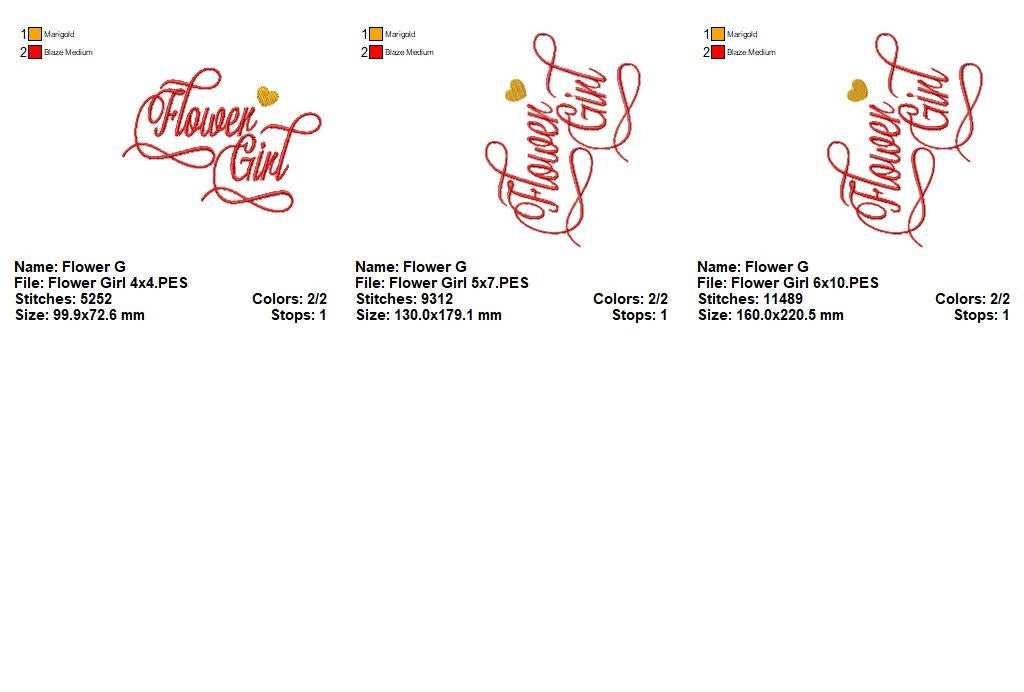 Flower Girl Script - Satin Stitch - Machine Embroidery Design