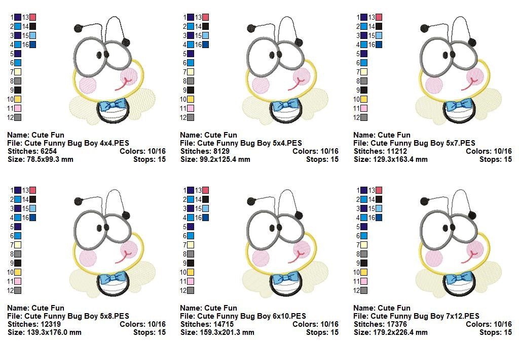 Cute Funny Bug Boy - Appliqué - Machine Embroidery Design