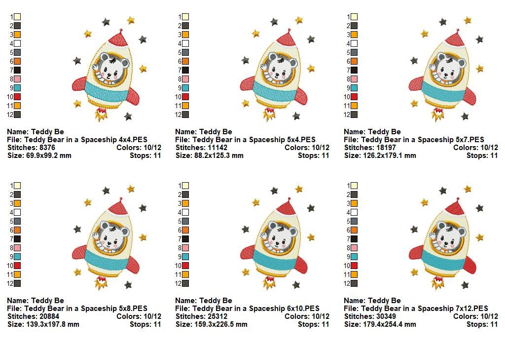 Cosmic Teddy Rocket - Fill Stitch - Machine Embroidery Design