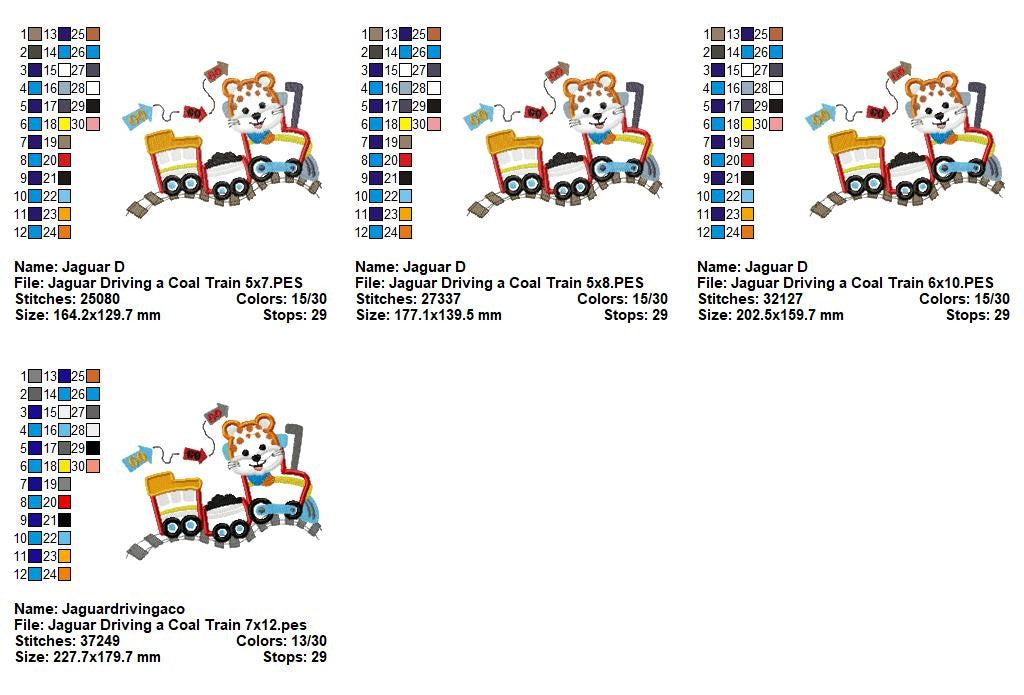 Jaguar Driving a Coal Train - Appliqué - Machine Embroidery Design