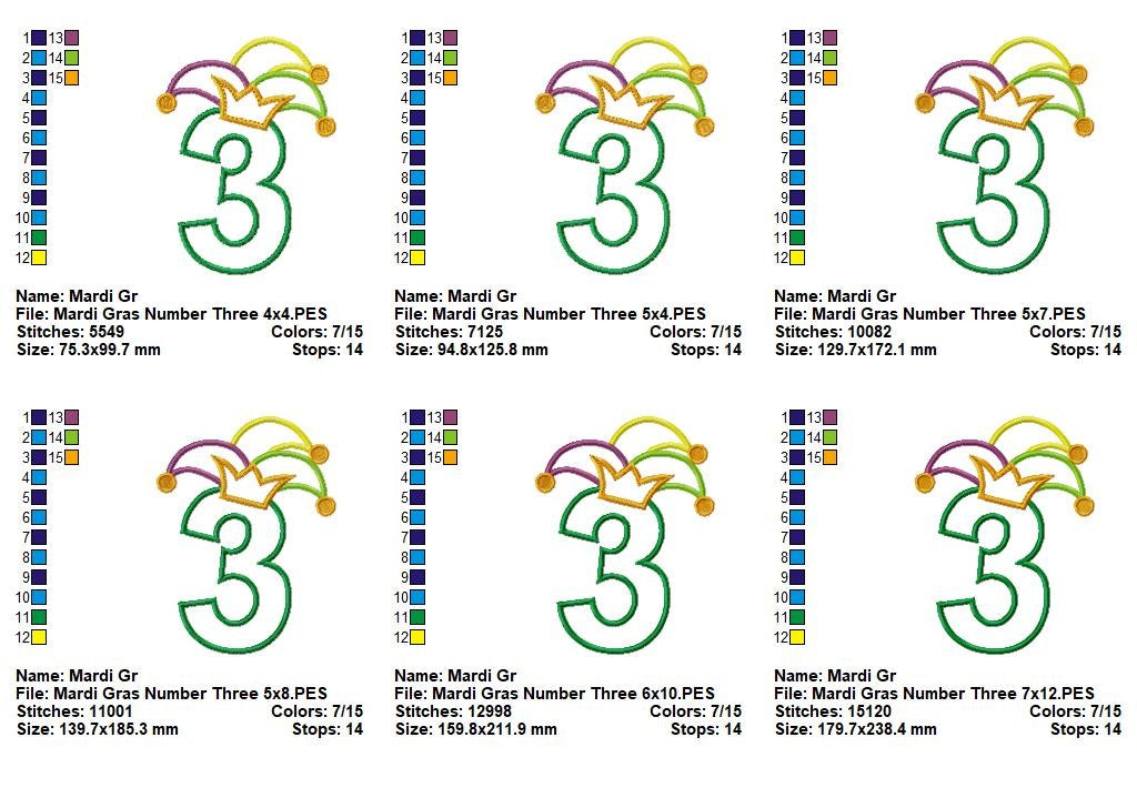 Mardi Gras Number Three - Applique - Machine Embroidery Design
