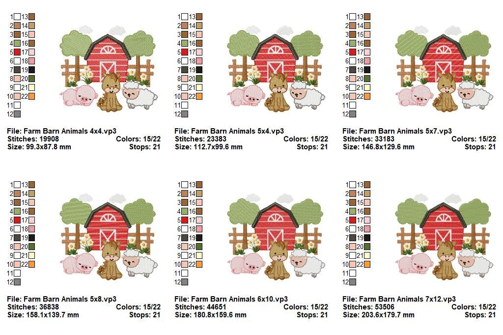 Sweet Farm Barn Animals Scene – Fill Stitch – Machine Embroidery Design
