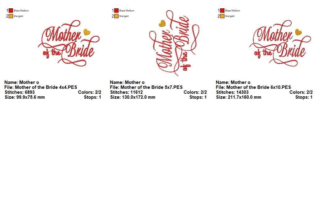 Mother of the Bride Script - Satin Stitch - Machine Embroidery Design