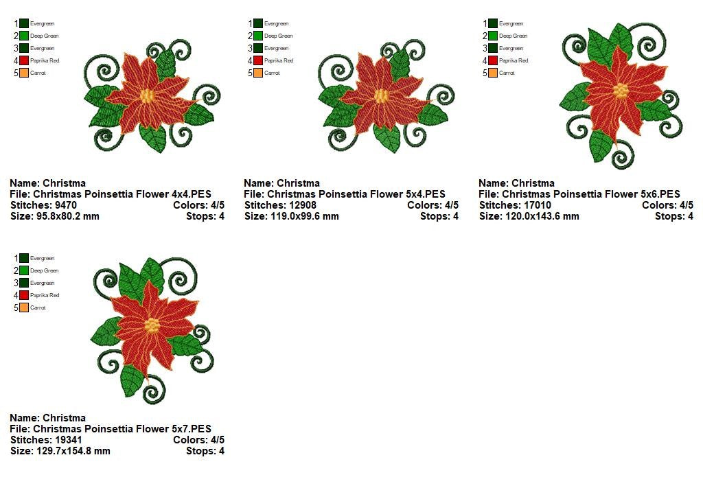 Elegant Christmas Poinsettia Flower - Fill Stitch – Machine Embroidery Design