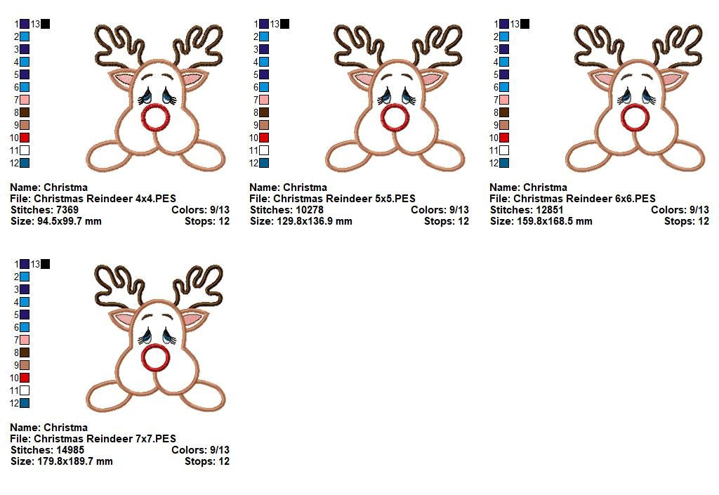 Sweet Christmas Reindeer - Appliqué - Machine Embroidery Design
