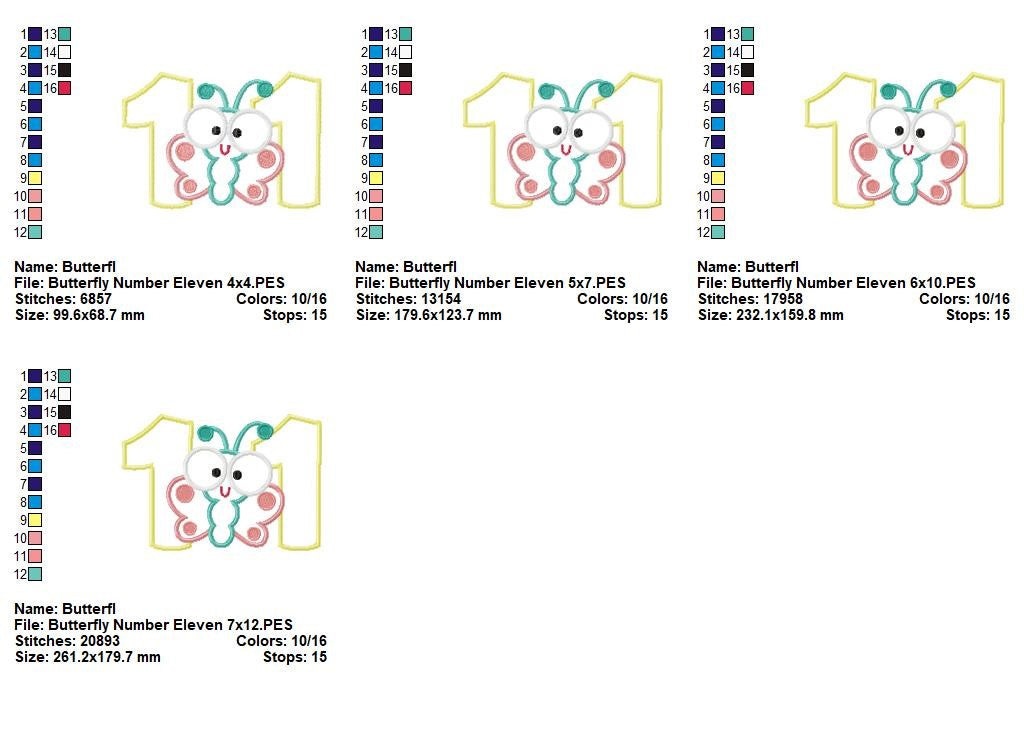 Butterfly Number Eleven Applique – Applique Stitch – Machine Embroidery Design