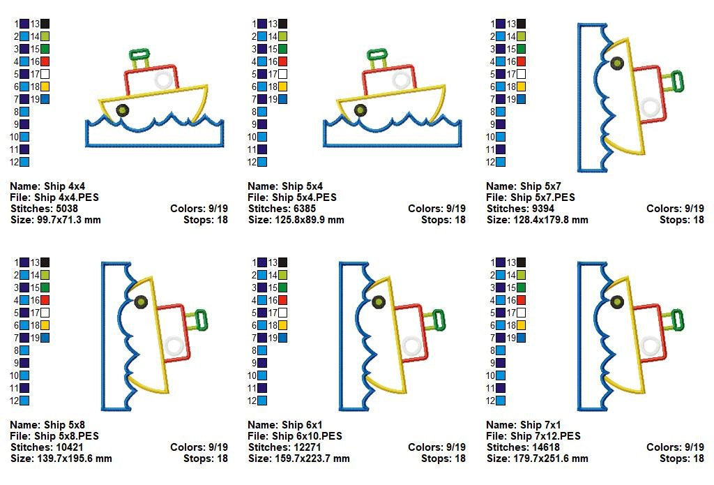 Cheerful Ship – Appliqué – Machine Embroidery Design