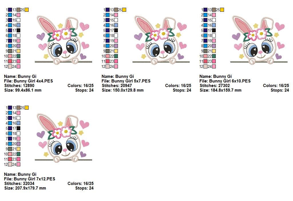 Sweet Bunny Girl Peeking – Appliqué – Machine Embroidery Design