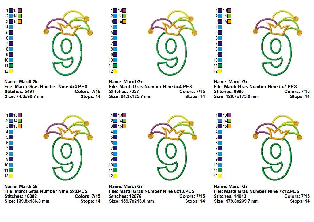 Mardi Gras Number Nine - Applique - Machine Embroidery Design