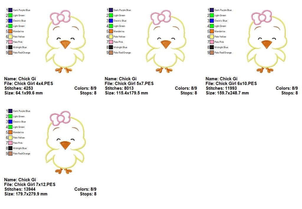 Sweet Chick Girl - Appliqué - Machine Embroidery Design