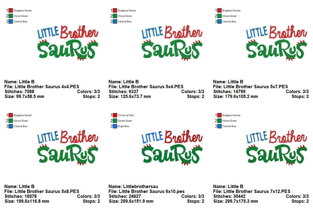 Little Brother Saurus Dinosaur Phrase - Fill Stitch – Machine Embroidery Design