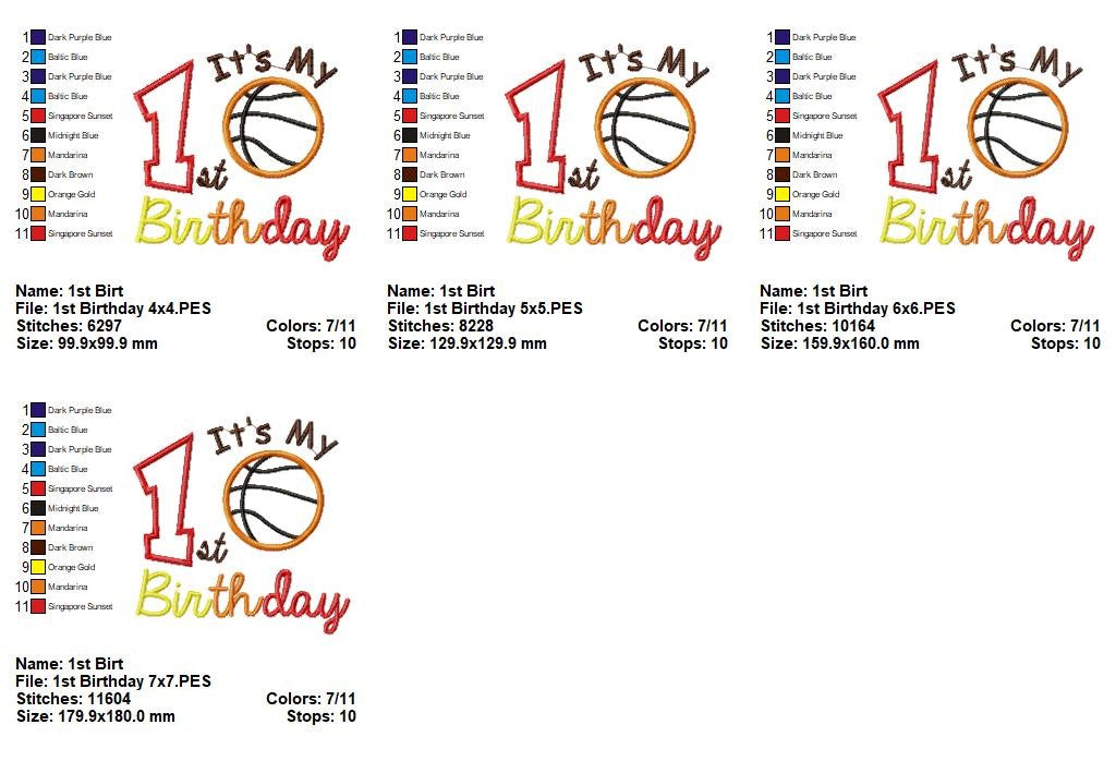 Basketball First Birthday - Applique - Machine Embroidery Design