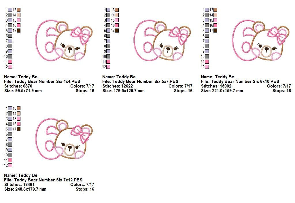 Sweet Teddy Birthday Six - Appliqué - Machine Embroidery Design