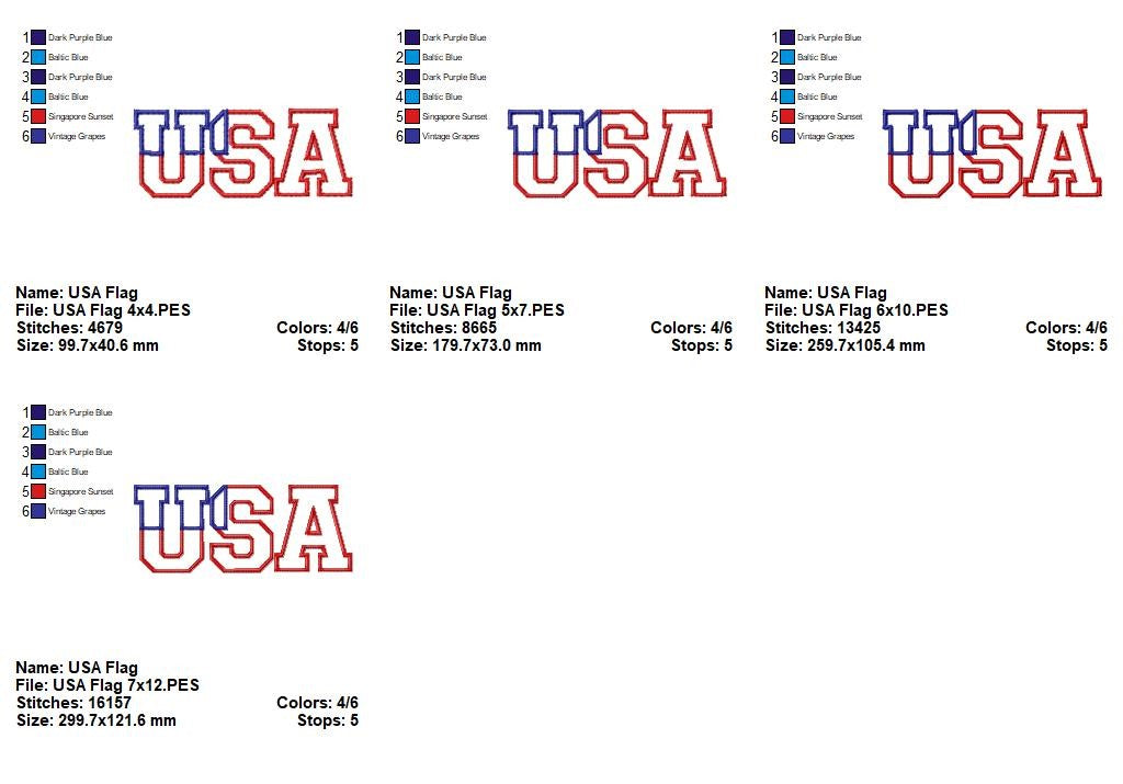 Classic USA Flag Letters – Appliqué - Machine Embroidery Design