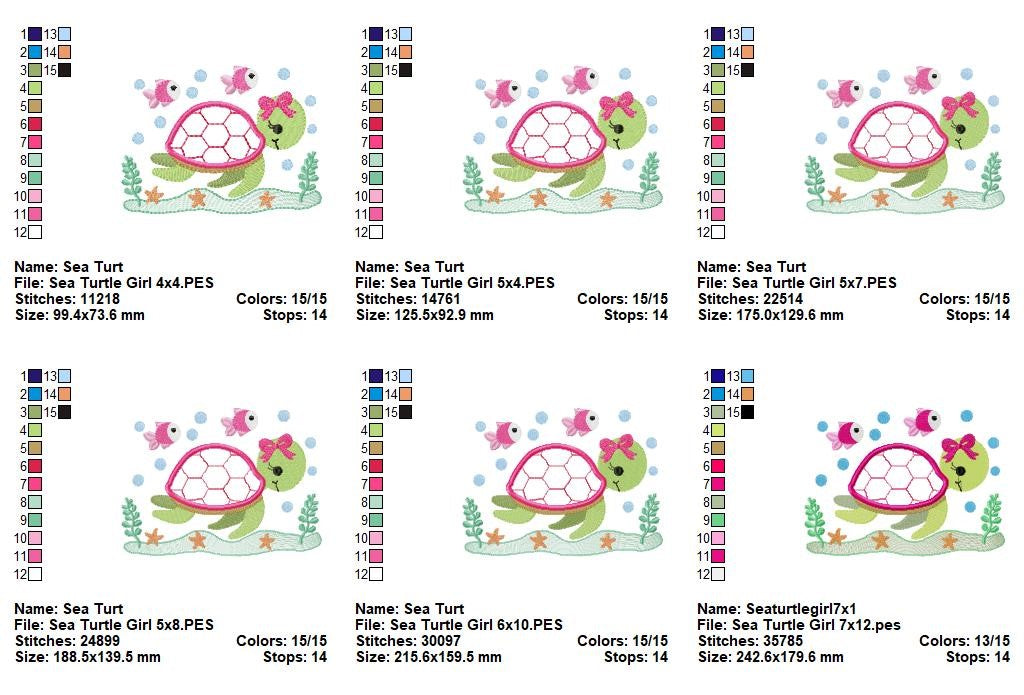 Sweet Sea Turtle Girl – Appliqué – Machine Embroidery Design