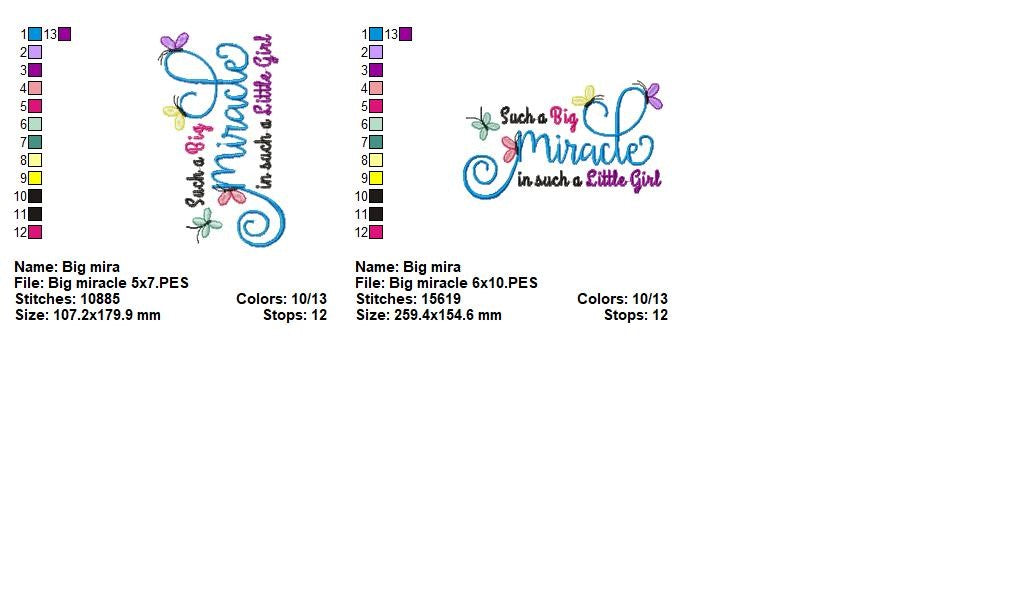 Such a Big Miracle in Such a Little Girl – Satin Stitch – Machine Embroidery Design