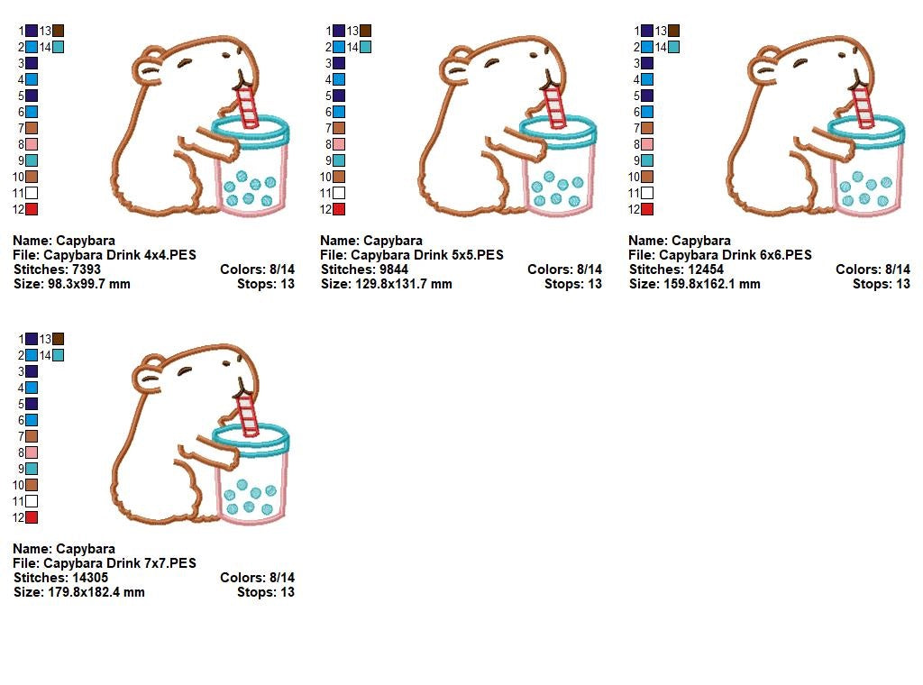 πΈ Bubble Tea Capybara π§ β Applique β Machine Embroidery Design