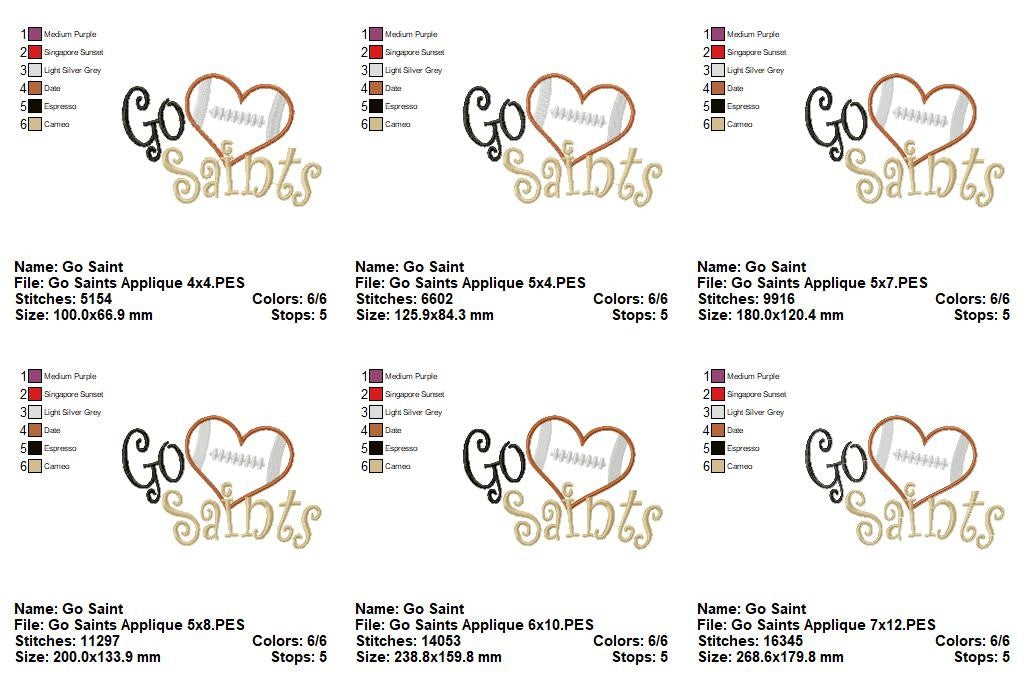 Go Saints – Appliqué – Machine Embroidery Design