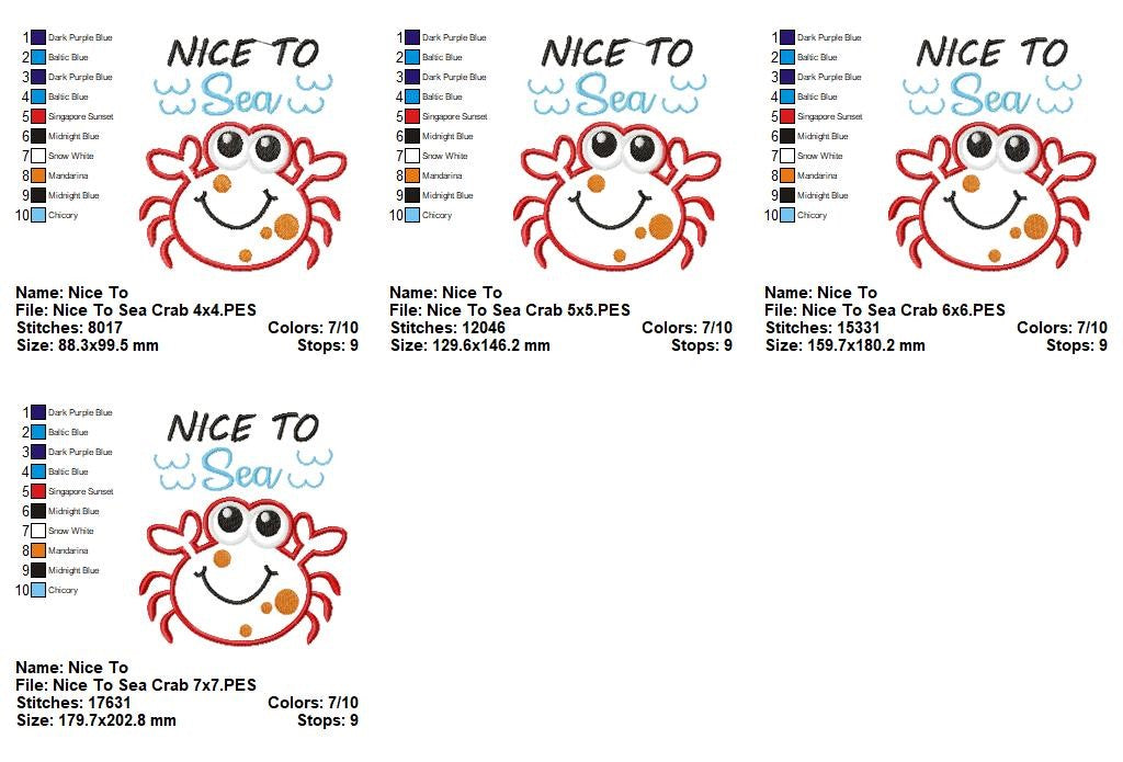 Nice to Sea Cute Crab - Appliqué - Machine Embroidery Design