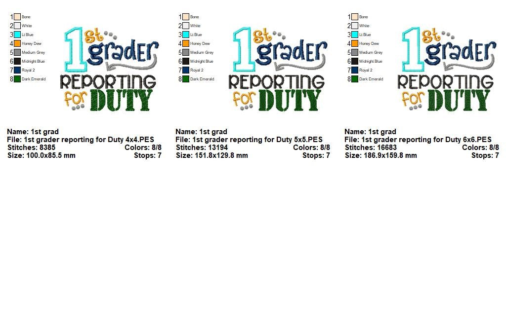 1st Grader Reporting for Duty - Appliqué - Machine Embroidery Design