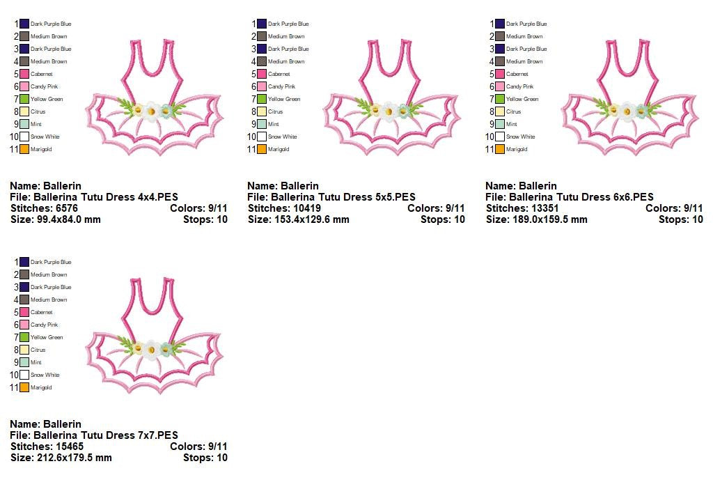 Sweet Floral Ballerina Tutu - Applique – Machine Embroidery Design