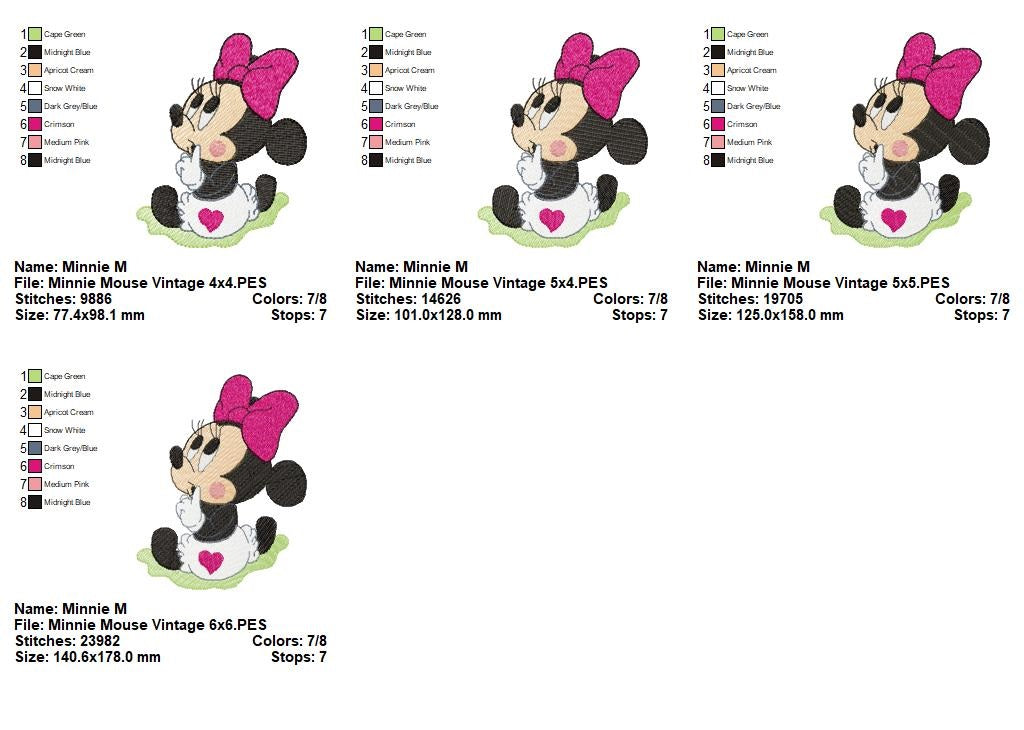 Sweet Vintage Minnie - Fill Stitch - Machine Embroidery Design