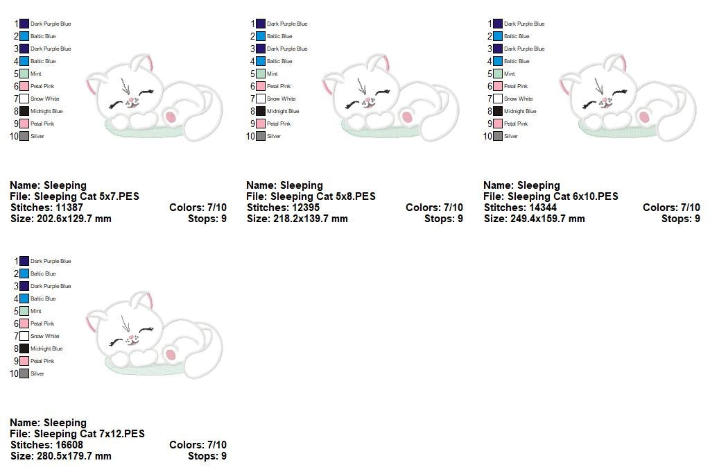 Sweet Sleeping Kitty - Appliqué - Machine Embroidery Design
