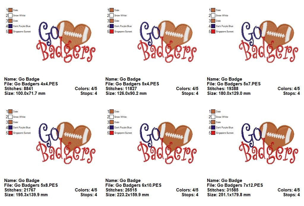 Game Day Badgers - Fill Stitch - Machine Embroidery Design
