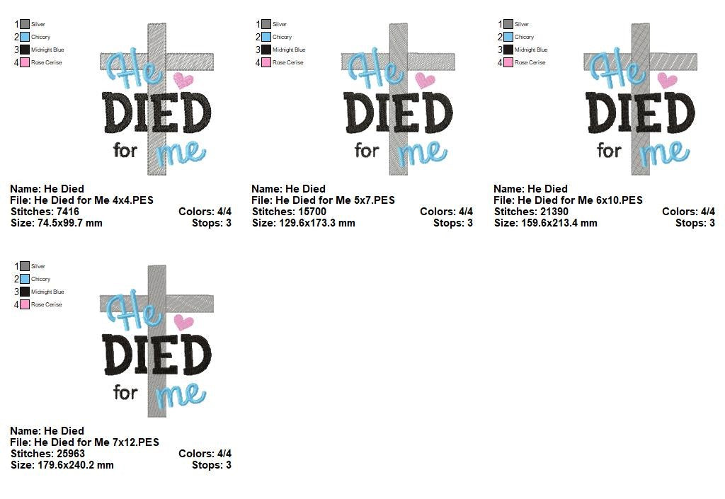 He Died for Me Cross - Fill Stitch – Machine Embroidery Design