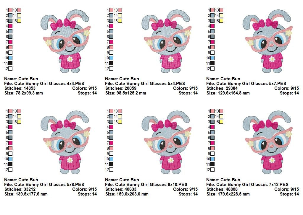 Sweet Bunny Girl with Glasses - Fill Stitch – Machine Embroidery Design