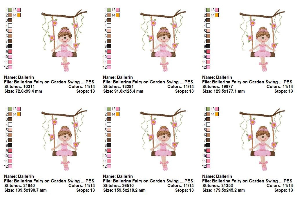 Ballerina Fairy on Garden Swing Design - Fill Stitch – Machine Embroidery Design