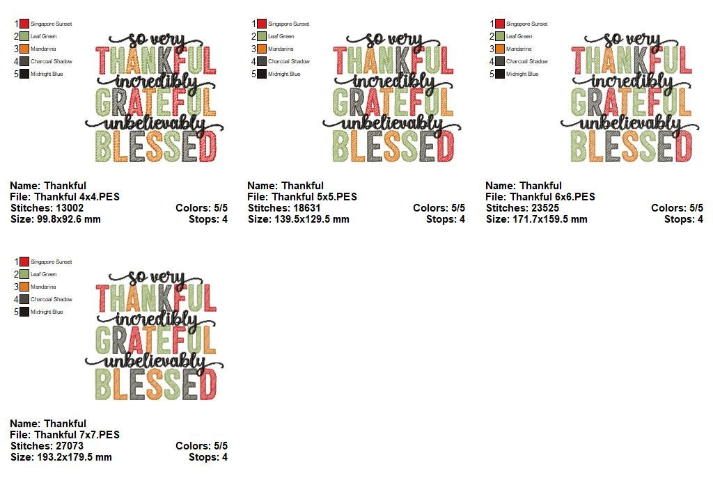 So Very Thankful Incredibly Grateful Unbelievably Blessed - Fill Stitch - Machine Embroidery Design