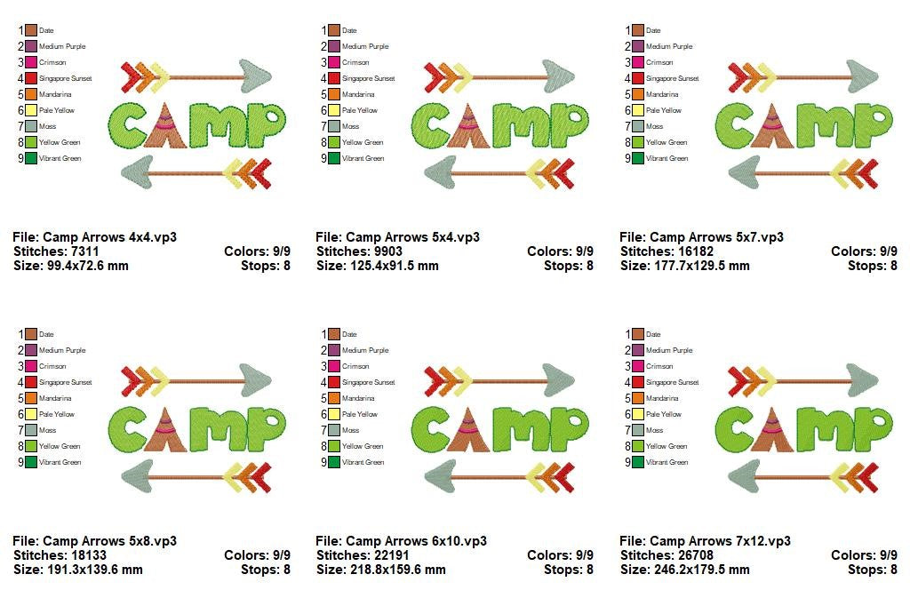 Happy Camp Arrows - Fill Stitch - Machine Embroidery Design