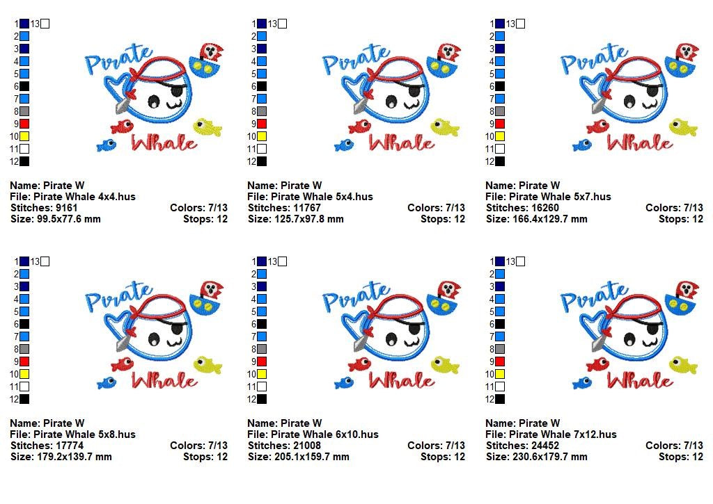 Pirate Whale - Appliqué - Machine Embroidery Design