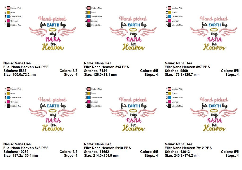 Hand Picked for Earth by My Nana in Heaven – Satin Stitch – Machine Embroidery Design
